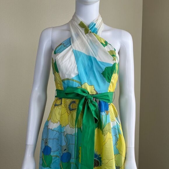 Vintage Tibi Women's Size 2 Silk Floral Halter Mini Dress Y2K Fit & Flare Retro - Picture 5 of 14